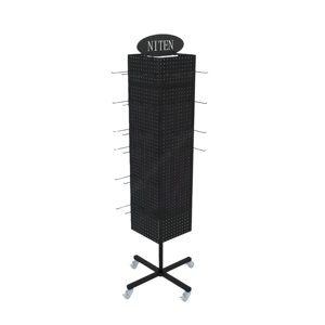 4-sided <b>Rotating</b> Floor <b>Display</b> <b>Stand</b> with Wheels Pegboard & Hooks for Jewelry Necklaces Earrings Metal Spinning Rack - Product Image 2