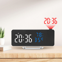 Réveil numérique électronique moderne avec projecteur LED, projection miroir, lumière nocturne murale et de plafond, gradation automatique, alimentation USB, couleur