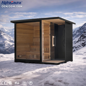 Sauna extérieur pour climat hivernal, sauna panoramique de grande taille avec douche, bois massif, planches épaisses, poêle à bois - Product Image 1