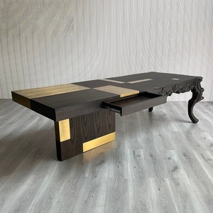 Scrivania Direzionale Moderna di Lusso in Legno Massello con Gambe Curve, Tavolo Multifunzionale per Ufficio Domestico, Postazioni di Lavoro e Sala da Pranzo - Product Image 6