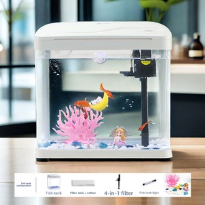 <strong>Rectangle</strong> Glass Fish Tank with Lid for Goldfish Turtle &amp; Small Fish-<strong>Aquarium</strong> Accessory for Living Room Desktop Box - Product Image 6