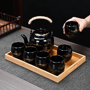 Bộ ấm chén gốm sứ men đổi màu kiểu Nhật, có tay cầm và bộ lọc, dùng pha trà tại nhà - Product Image 4