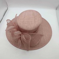 Sombrero de Sol Formal de Ala Ancha con Lazo de Sinamay Rosa para Mujer, Elegante, para Bodas, Iglesia, Estilo Cloche