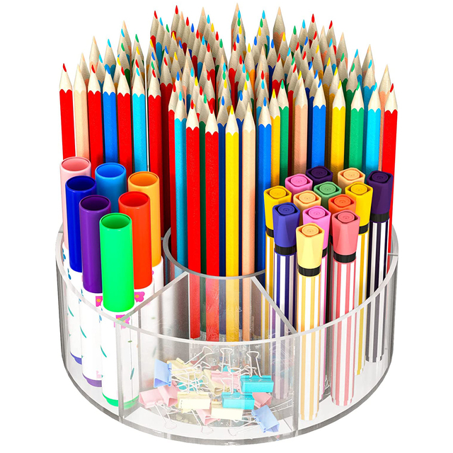 Acrylic Rotating Art Supply Organizer 360-Degree Rotating Pen Holder Organizer Clear Spinning Desktop Stationary Organizer