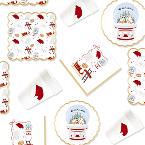 DAMAI Customized Christmas Party Tableware <b>Set</b> with Red Hat House Crystal Balls Patters Disposable Paper Plates Cups Napkins - Product Image 2