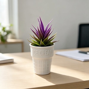 Plante artificielle d'aloe vera en pot, décoration de bol à crème glacée, verdure décorative pour la maison, le bureau, le salon, 12 pouces en plastique avec pot - Product Image 4