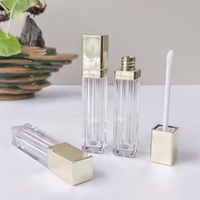 Flacon carré de brillant à lèvres Jiemei Stock de luxe doré métallisé 7 ml, tube de teinte à lèvres, emballage vide en gros pour rouge à lèvres liquide