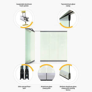 Parete Divisoria in Vetro Scorrevole e Pieghevole Senza Telaio in Alluminio per Uso Esterno e Interno Moderno per Ufficio - Product Image 2