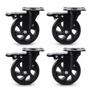 Roulettes pivotantes en PU de qualité supérieure de 4 pouces, robustes, avec frein à pédale, glisse silencieuse, pour outils de logistique et d'expédition - Product Image 1