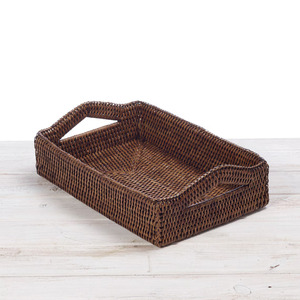 Plateau de service rond en rotin tissé à la main du Vietnam, panier de rangement vintage avec poignée, écologique et durable, couleur et taille personnalisables - Product Image 1