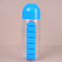Bouteille d'eau portable en plastique de 600 ml (20 oz) avec compartiment de rangement hebdomadaire pour pilules et boîte organisatrice – Vente en gros