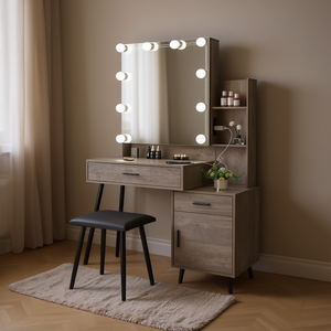 FCH Moderno Set de Tocador con Espejo Iluminado, 2 Cajones, 1 Puerta, Patas de Hierro, Material de Aglomerado - Product Image 2