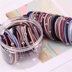 Élastique à cheveux pour femme YT, style coréen, épais, très élastique, 5,5 cm, avec petite perle dorée, en tissu coloré, style doux, usage quotidien - Product Image 3