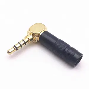 Cobre concha 3.5mm banhado a ouro plug, com microfone fone de ouvido áudio solda preto plug 4-polo cotovelo