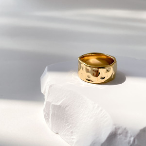 MECYLIFE-Anillo <span class=keywords><strong>Punk</strong></span> Grueso de Oro de 18K de Acero Inoxidable, Anillo de Sello Martillado de Banda Ancha, Resistente al Agua, Joyería de Alta Calidad - Product Image 6