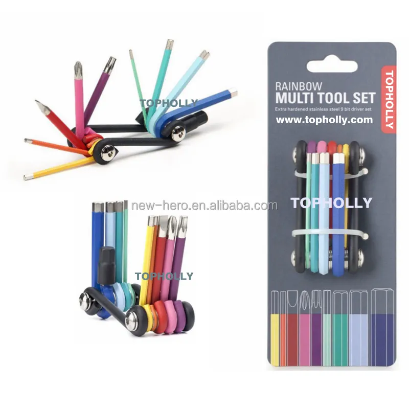 Rainbow Color Multi-functional Torx Flat Screwdriver Set Folding Hex Allen Key Wrench Set cycling tools set kit clap lock ring