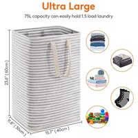 Grand panier à linge pliable en coton sur pied avec poignées de transport faciles pour adultes, idéal pour la salle de bain et tous les espaces