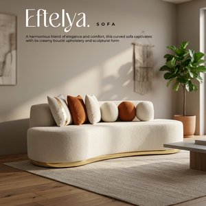 Sofá Moderno Tapizado en Tela Bouclé Curvada, Relleno de Espuma, Color Crema, Dos Plazas, Base Dorada, para Sala de Estar, Hotel, Banquete - Product Image 3