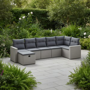 Ensemble de canapés de jardin modulaires en polyrotin gris et acier, 6 places, mobilier d'extérieur au design contemporain - Product Image 2