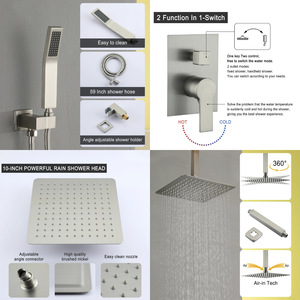 Cross-border North America 10inch Concealed Ceiling-Mounted Stainless Steel Chrome Handheld Overhead Shower <b>Set</b> Rain <b>Spray</b> for B - Product Image 3