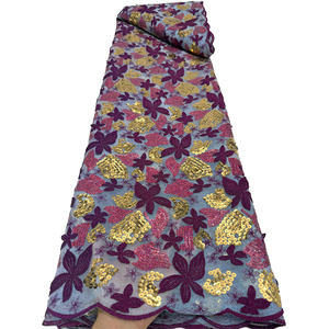 Tissu en dentelle brodée double filet NI.AI pour robe de mariée africaine, tissu en dentelle africaine en gros, tissu en maille à sequins - Product Image 1