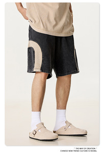 Shorts de verano estilo hip-hop con paneles en contraste, shorts cortos de corte recto y holgado, shorts casuales a la moda para hombre - Product Image 3