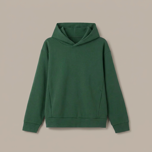 Sweat-shirt à capuche unisexe vert uni coupe oversize décontracté en coton French Terry à manches longues avec poches pour l'automne - Product Image 3