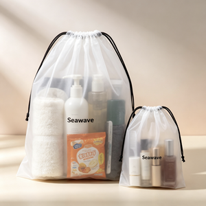 Bolsa de Plástico PE Esmerilado Impermeable con Cordón, Impresión de Logotipo Personalizado, para Guardar Ropa, Ropa Interior, Calcetines y Prendas - Product Image 2