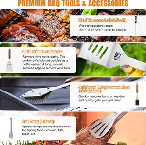 Juego de Accesorios para Parrilla SEB de 38 Piezas, Herramientas de Acero Inoxidable con Estuche de Aluminio, Termómetro y Tapetes para Parrilla, para Camping - Product Image 4