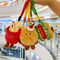 Porte-clés en peluche Hamburger et Frites, breloque de sac à dos, mini jouet en peluche, pendentif, à partir de 14 ans