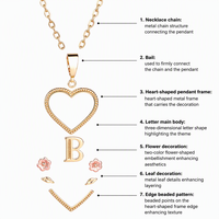 Collier pendentif cœur en laiton avec initiale A-Z, couleur or rose, motif floral, bijoux de fête, vente en gros