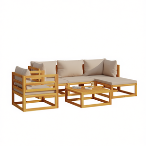 Ensemble de salon de jardin en bois d'acacia massif avec coussins en polyester, mobilier d'extérieur durable au design contemporain pour usage extérieur - Product Image 1