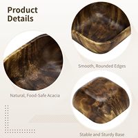 Bol carré en bois d'acacia, idéal pour salades, snacks, nouilles et fruits – Accessoire de table pour fêtes