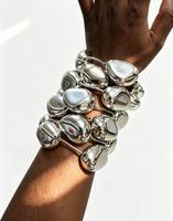 Gelang Manik Besar CCB Emas 18K 2 Warna Kaimei untuk Wanita, Gelang Segitiga Perak Elastis Bertumpuk
