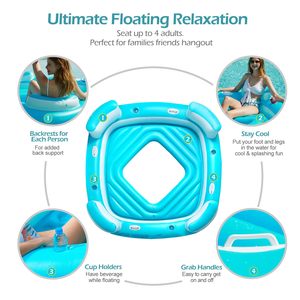 Summer Fun Giant <b>Inflatable</b> Floating Island Pool <b>Float</b> Multi Person Lounger with Cup Holders Lake Beach Water Relaxation - Product Image 5