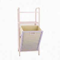 Étagère de rangement de salle de bain inclinable en bambou avec panier à linge, taille personnalisable et design écologique
