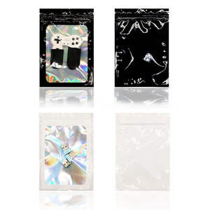 Contenitore di Monili cosmetico di Plastica Richiudibile Trasparente Argento Piccola Zip Olografica Sacchetto Con La Chiusura Lampo - Product Image 3