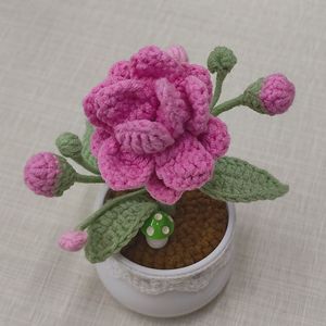 Venta al por mayor flor artificial Acabado puro tejido a mano <span class=keywords><strong>maceta</strong></span> decoración del hogar crochet simulación <span class=keywords><strong>jazmín</strong></span> lana tejer regalo - Product Image 4