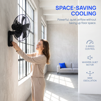 Ventilador de Pared Comercial de 16 Pulgadas, Oscilante, 3 Velocidades, con Cordón, Protector Metálico, para Restaurante