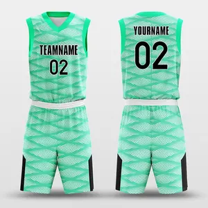 Ensembles d'uniformes de basket-ball vert à pales de ventilateur pour hommes personnalisés en gros