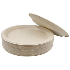 Assiettes jetables rondes personnalisées en bagasse, réutilisables et écologiques pour mariages, fêtes, traiteurs, événements et camping - Product Image 1