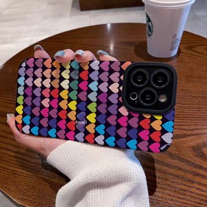 Cover per Cellulare in TPU Morbido e Pelle con Stampa Multicolore a Cuori per iPhone X <span class=keywords><strong>Xr</strong></span> Xs 11 12 13 14 15 16 17 Pro Max - Product Image 6