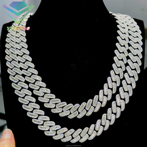 Chaîne cubaine baguette ronde en or plaqué argent sterling 925, testée au diamant, moissanite VVS, certificat GRA - Vente flash - Product Image 1