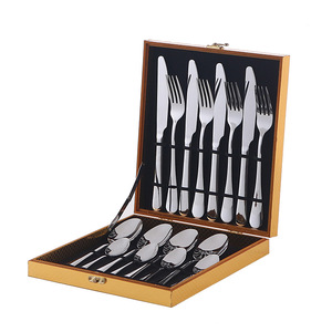 <b>Golden</b> <b>Cutlery</b> <b>Set</b> 24 Piece Stainless Steel Knife Fork Spoon Dishwasher Safe Gift Boxed Utensils Simple Style - Product Image 2