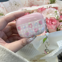 Étui de protection pour écouteurs en silicone/plastique transparent, motif quadrillé fraise rose, mignon et étanche, pour 1-4 Pro 2