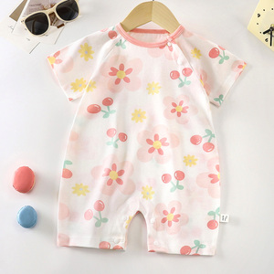 Combinaison d'été respirante à logo personnalisé pour nouveau-nés, 100 % coton, à manches courtes, pyjama bébé tricoté à boutons-pression, vente en gros - Product Image 4