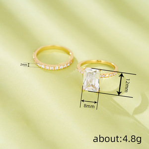 Set di Anelli Geometrici Quadrati a Due Pezzi per Donne, Elegante Gioiello di Moda per Fidanzamento - Product Image 3