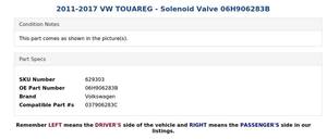 Válvula Solenoide de Purga del Canister de Vapor 06H906283B CP849 para Audi 2011-2017 - Product Image 2
