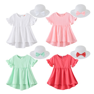 Vestido Casual de Verano para Niñas, Vestido de Manga Corta, Vestido Tipo Camiseta para Niñas, Vestido de Color Sólido con Corte Asimétrico para Bebés - Product Image 1