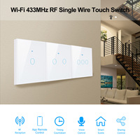 Interrupteur intelligent Tuya 1/2/3/4 voies, 1 voie, pour la maison ou le bureau, panneau en verre trempé avec commande vocale, application et contrôle tactile, interrupteur mural
